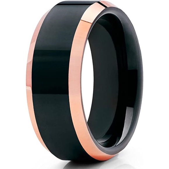 New GOLD & Black Mens 8mm Plated Tungsten Carbide Ring Wedding Band Matte Finish - Picture 1 of 2